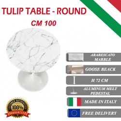 100 cm Table Tulip Marbre Arabescato ronde