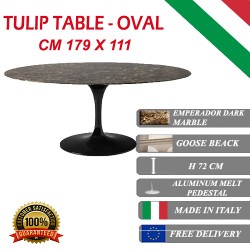 179 x 111 cm Tulip tafel Emperador Dark marmer ovaal