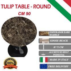 90 cm Tulip tafel Emperador Dark marmer rond