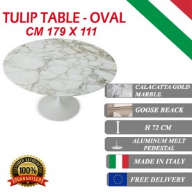 179 x 111 cm Tulip tafel Calacatta Gold marmer ovaal