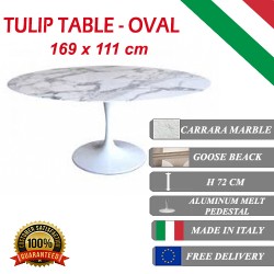 169 x 111 cm Tulip tafel Carrara marmer ovaal