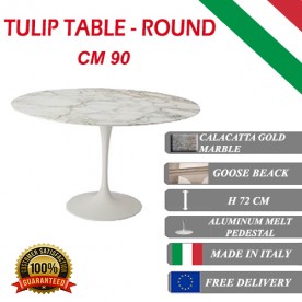90 cm Table Tulip Marbre Calacatta Or ronde