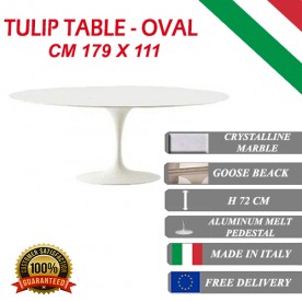 179 x 111 cm Table Tulip Marbre Cristallin ovale