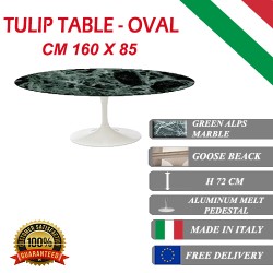 160 x 85 cm Tavolo Tulip Marmo Verde Alpi ovale