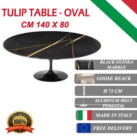 140 x 80 cm Tulip tafel Zwart Guinea marmer ovaal