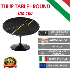 100 cm Table Tulip Marbre Noire Guinée ronde
