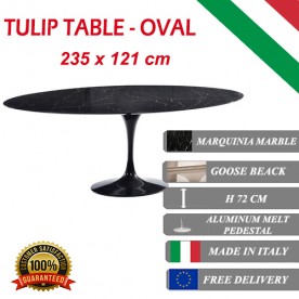 235 x 121 cm Tulip tafel Zwart Marquinia marmer ovaal