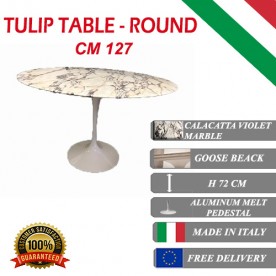 127 cm Table Tulip Marbre Calacatta Pourpre ronde