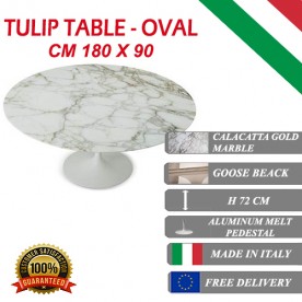 180 x 90 cm Table Tulip Marbre  Calacatta Or ovale
