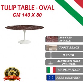 140 x 80 cm Table Tulip Marbre rojo ovale