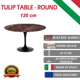 120 cm Table Tulip Marbre Rouge Rubis ronde