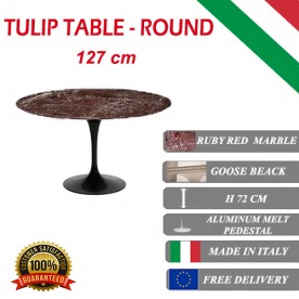 127 cm Table Tulip Marbre Rouge Rubis ronde