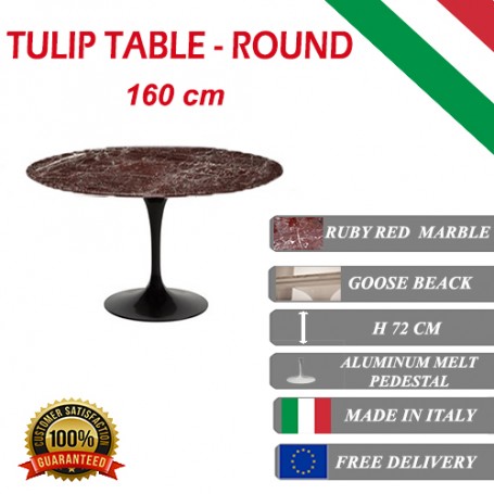 160 cm Table Tulip Marbre Rouge Rubis ronde