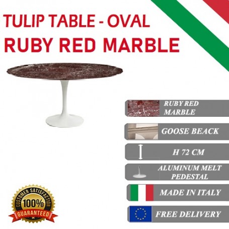 Tulip tafel Robijn rood marmer ovaal