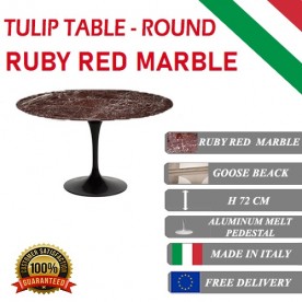 Round Tulip table - Ruby red marble