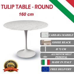 160 cm Tavolo Tulip Marmo Carrara rotondo