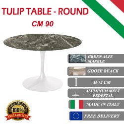 90 cm Tulip tafel Groene Alpen marmer rond