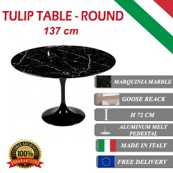 137 cm round Tulip table - Black Marquinia marble