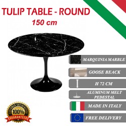 150 cm round Tulip table - Black Marquinia marble