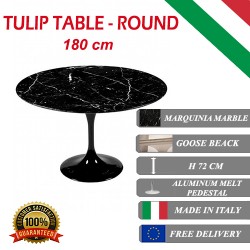 180 cm round Tulip table - Black Marquinia marble