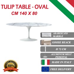 140 x 80 cm Tulip tafel Arabescato marmer ovaal